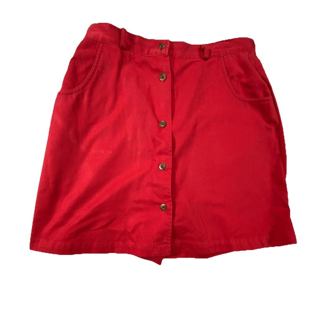 Karen Scott Skirt Shorts Womens 12 Red Cotton Casual Preppy Button Front Skort